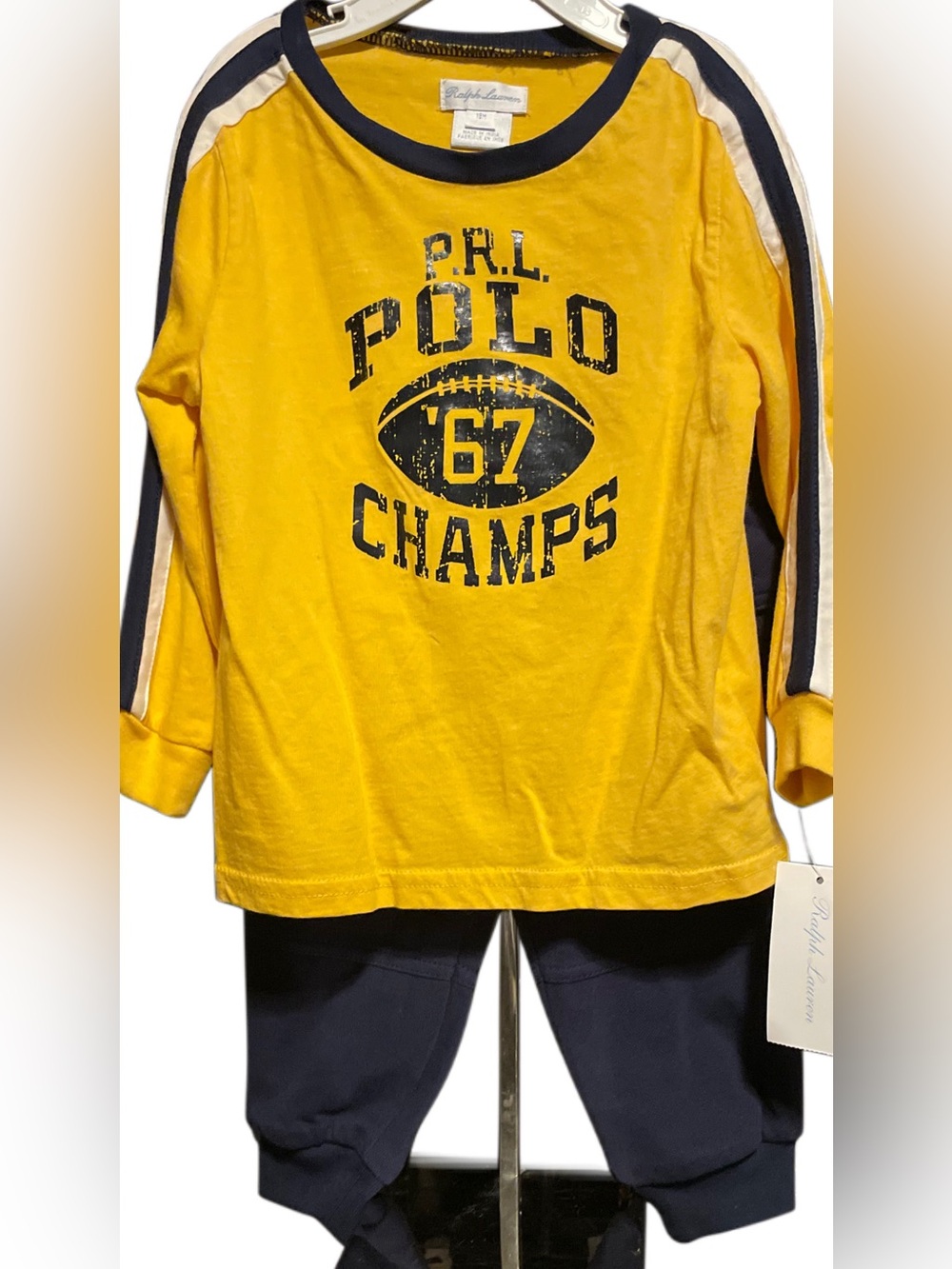 Ralph Lauren Yellow & Navy 'Polo Champs' Long-Sleeve Tee 18Mo